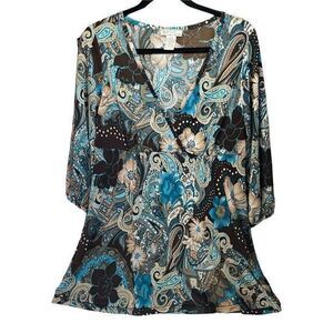 FYLO By Nylon Womens Plunge V-Neck Top Floral Boho Size M